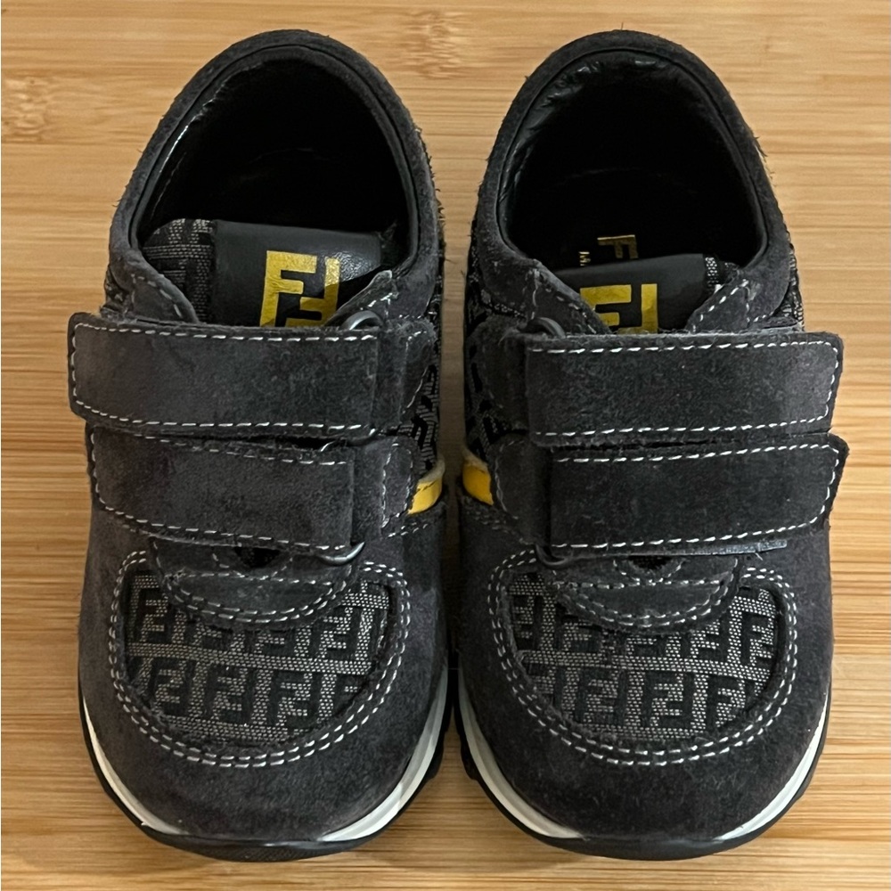 Fendi Kids Black and Yellow Logo Sneakers